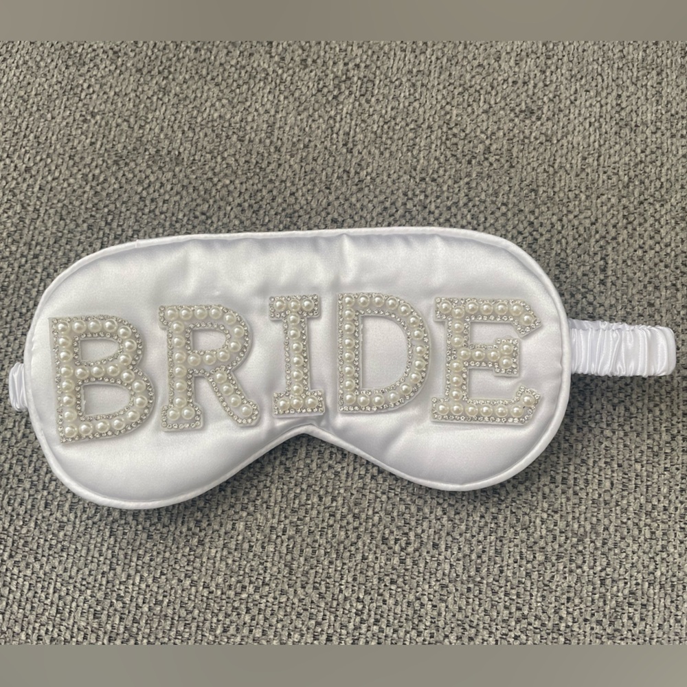 White Pearl Embellished ‘Bride’ Satin Sleep Mask